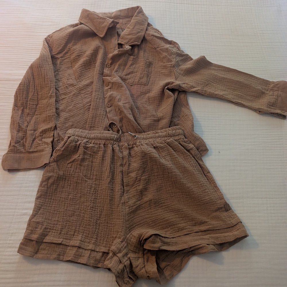 Women's Brown Gauze Two Piece Set